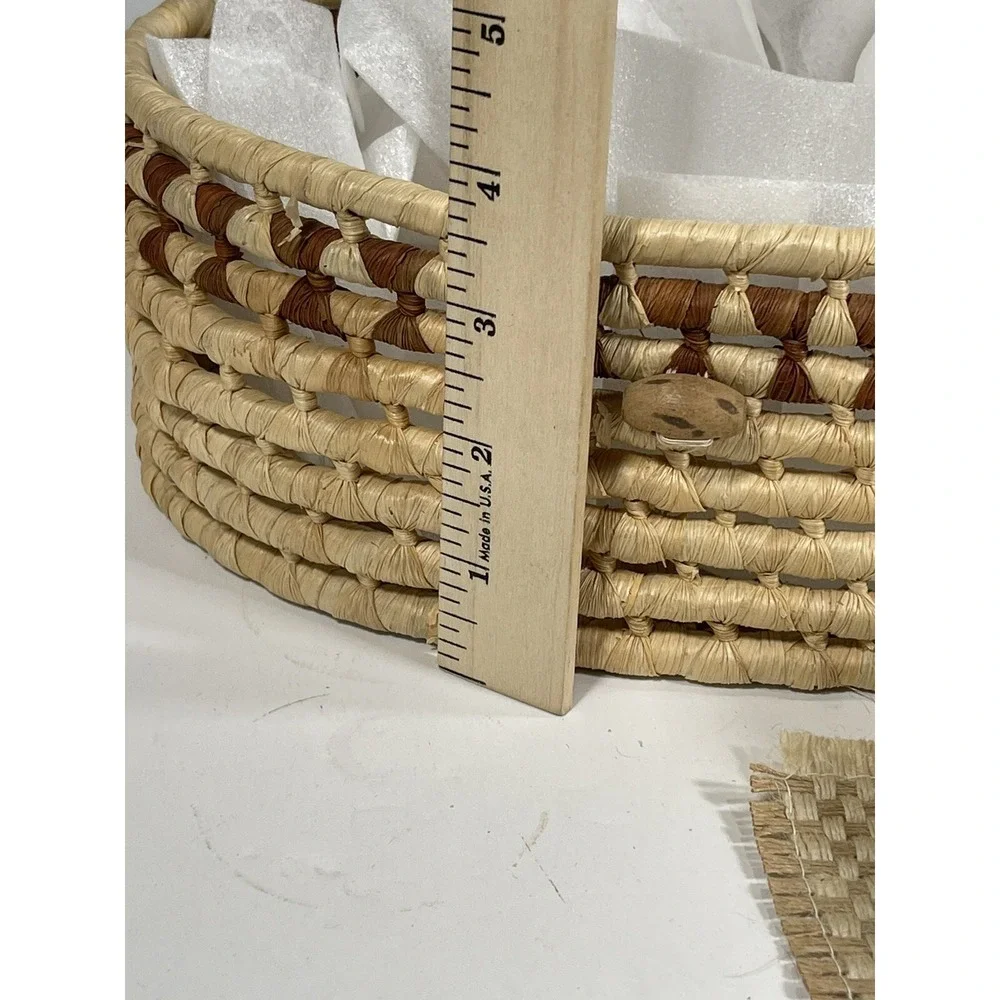 Asian Tea Sewing Basket + 5 Handmade Stoneware Teacups + Coasters vintage unique